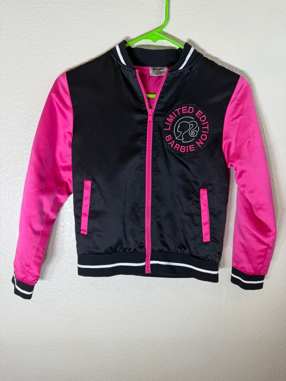 Barbie Girls Satin Bomber jacket Black Pink Size M-7-8